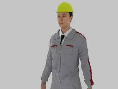 Engineer construction worker wearing hard hat Low-poly 3D model