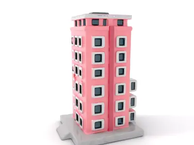 Pink Residential Tower model pack Low-poly 3D model
