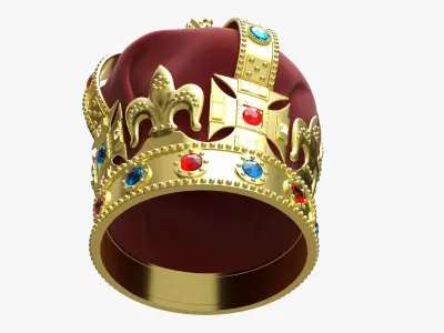 Royal crown with gems and velvet 01 3D model