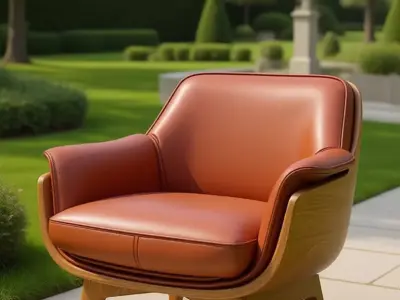 Modern Leather Armchair Rich Brown Upholstered Chair 3D Low-poly 3D model