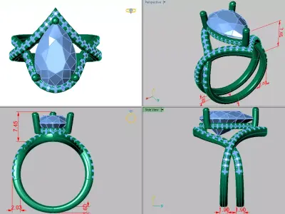 pear shape cross pointy solitare ring  3D print model