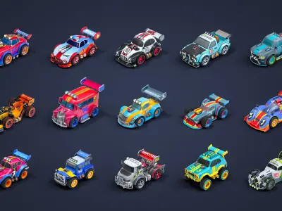 Modular Racing Cars Low-poly 3D model