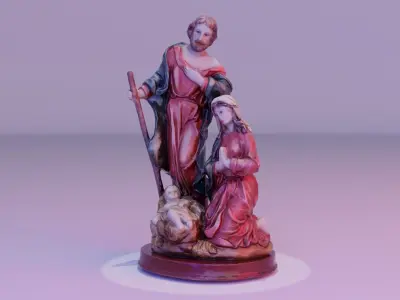 Jesus birth Mary Joseph Holy Family statue Low-poly 3D model