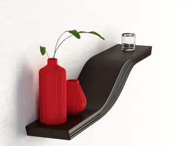 Wooden floating wall hanging shelf Free low-poly 3D model