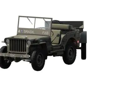 WW2 jeep with trailer 3D model