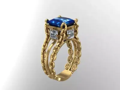 Mariner Link Ring for Women Gold 3D print model