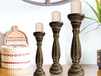 Handmade Wooden with Pillar Base Support 3D model