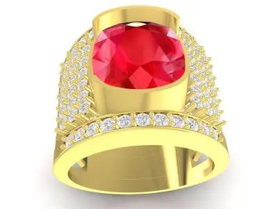 Luxury Oval Gemstone Men Ring With Square Halo 3547 3D print model