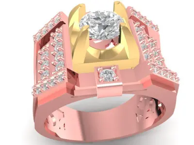 Luxury Geometric Men Ring With Center Diamond  2753 3D print model