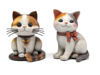 Decorative cat figures Low-poly 3D model