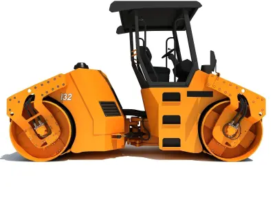 Yellow industrial road roller 3D model