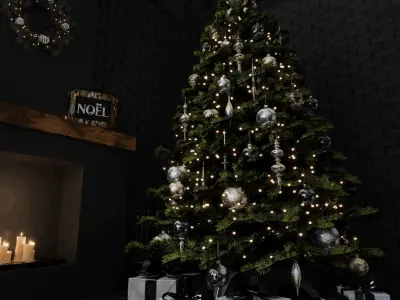 Dark Christmas Living Room Blender Scene 3D model