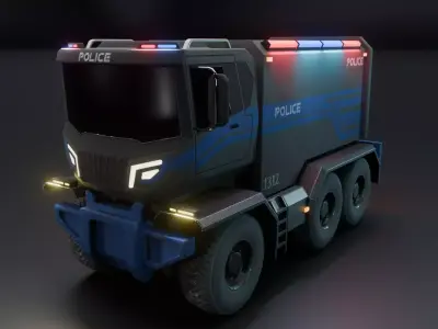 Sci-Fi Police Truck  - Game Ready - PBR Low-poly 3D model