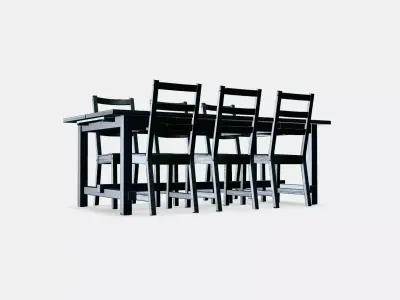 NORDVIKEN - NORDVIKEN Table and 6 chairs 1 Low-poly 3D model