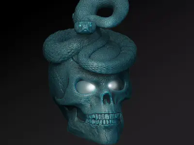 Skull with Rattlesnake - Eyes Open - Hollow Inside 3D print model