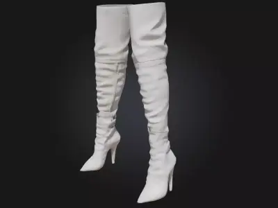 Silver Thigh-High Boots  Bold Elegance with a Futuristic Shine 3D model