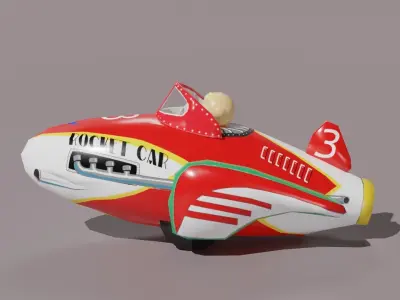 Antique Tin Toy Rocket Car Low-poly 3D model