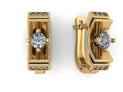Earring with stones for 3D printing gold and silver 3D print model