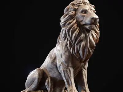 Sitting Lion statue PBR Lowpoly Low-poly 3D model