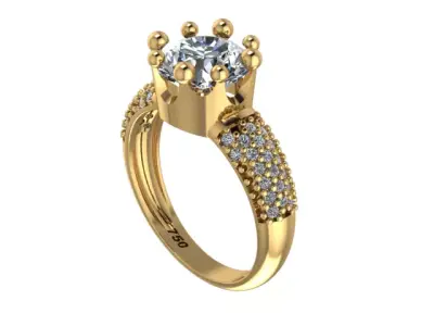 3 models Luxury Solitaire Ring with Center Stone Pave Band 3D print model