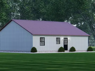 Modern Barndominium House 3D Model with Rustic Metal Siding 3D model