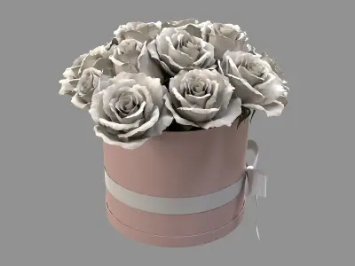 White Rose Bouquet Box with a Bow Strip Low-poly 3D model
