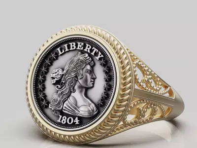  Draped Bust Dollar American coin printable ring 3D print model