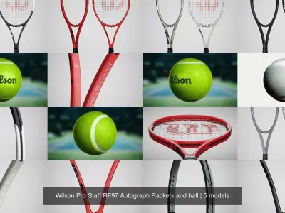 Wilson Pro Staff RF97 Autograph Rackets and ball 3D Model Pack