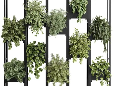 Plants set partition in metal frame 85  Vertical graden wall box 3D model