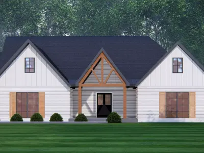 Modern Farmhouse 3D Model Single-Story Family Home  3D model