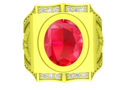 Luxury Oval Gemstone Signet Ring for Men 4898 3D print model