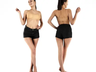 Sexy woman in nude top 55 Low-poly 3D model