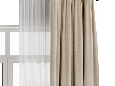 Curtain with rod 50 HBH corona Low-poly 3D model