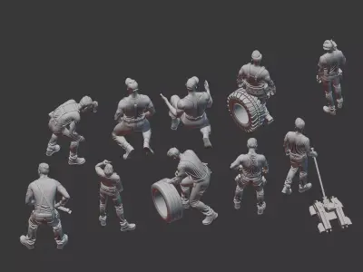 Garage car mechanic repair figure pack 2 3D print model