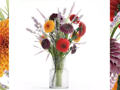 Bouquet of wildflowers chrysanthemum Lavender in a vase 396 3D model
