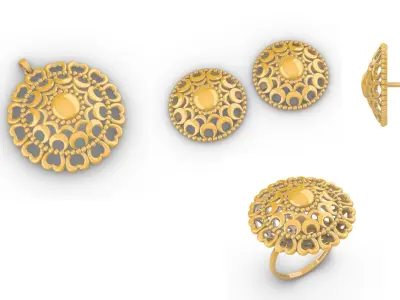 Shravya Mandala Pendant Set With Ring 3D print model