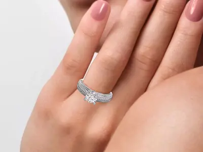 Luxury Wave Pave Solitaire Ring CAD Jewelry Design 3D print model