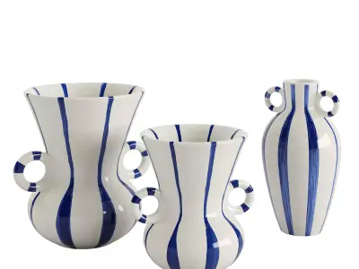  Wide mouth ceramic striped vase 3D model