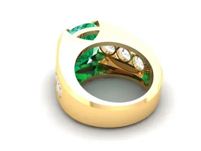 Mens Oval Emerald Diamond Gold Ring 3D Model   164 3D print model