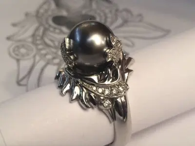 Ring with diamonds and pearl 3D print model