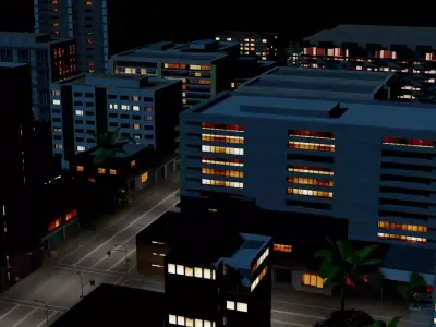City Downtown Skyscraper Street 11 - NIGHT Low-poly 3D model