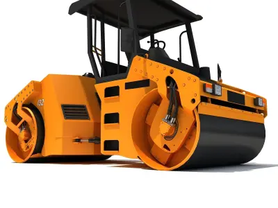 Yellow industrial road roller 3D model