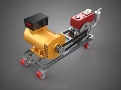 SWIVEL CASTER WHEEL DIESEL POWER GENERATOR SET GENSET ALTERNATOR 3D model