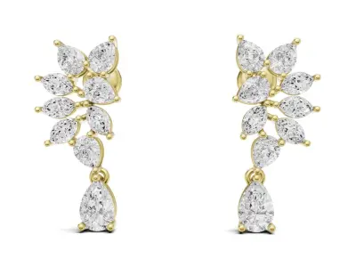 Leaf Design Diamond Earrings 3D Model 3D print model