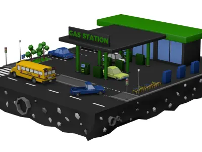 Gas Station Low Poly Low-poly 3D model