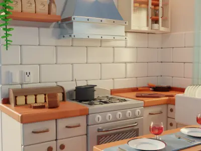 Isometric Room Scene Kitchen Cartoon - Escena Isometrica Cocina 3D model