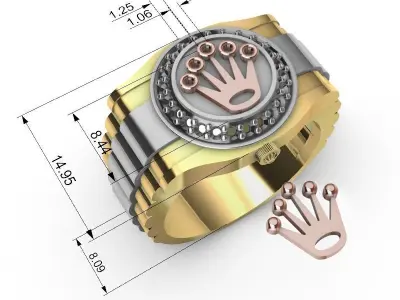 8 Men Ring Anillos Reloj de Hombre  corona  3D print model