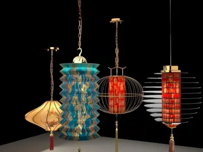 Chinese red lantern  Low-poly 3D model