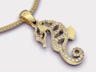 Seahorse pendant  gold jewelry printable 3D model 3D print model
