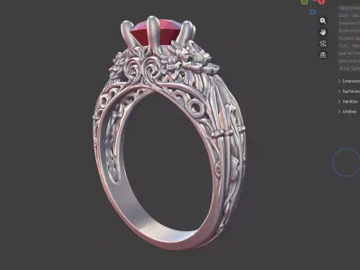 FLORAL SCROLLWORK SINGLE-GEMSTONE ENGAGEMENT RING 3D print model